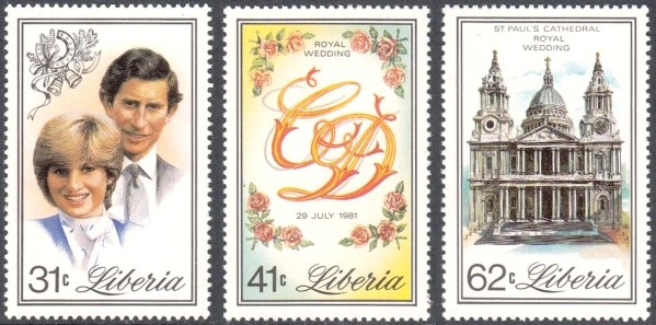 Liberia 1981 Royal Wedding of Prince Charles and Princess Diana Stamps Liberia 1981 Royal Wedding of Prince Charles and Princess Diana Stamps